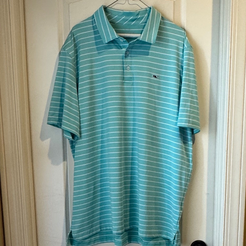 Vinyard Vines Performance Men's Light Green Striped Polo Shirt